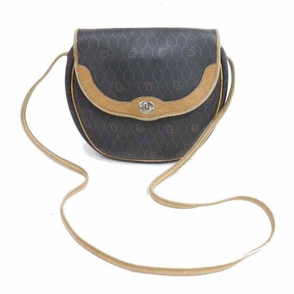 Dior Vintage Purse Camel Honeycomb Print On Grey Coated Canvas And Camel Leather